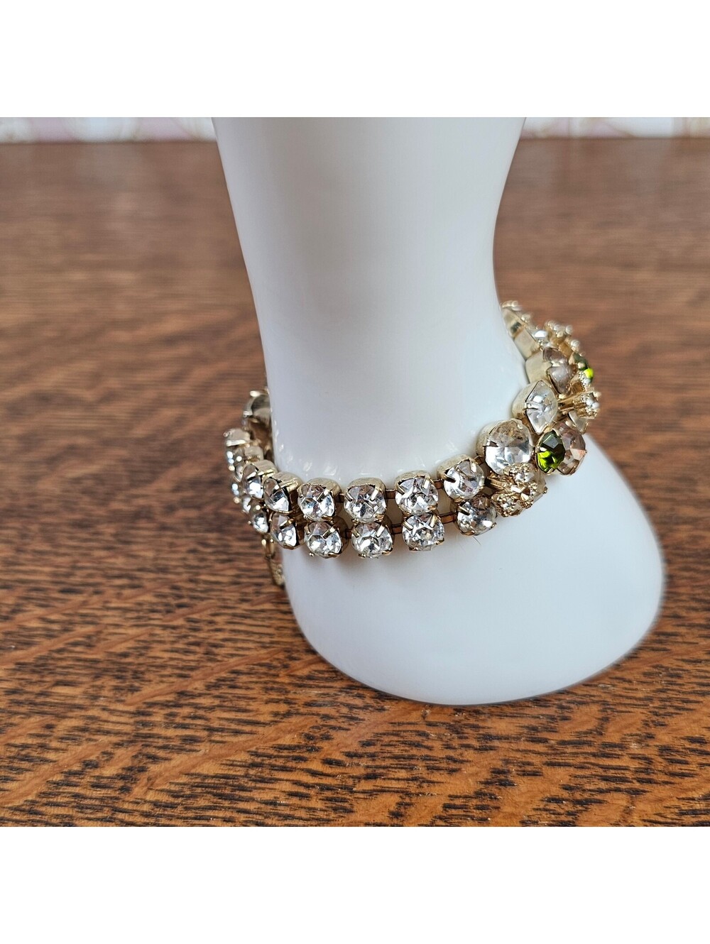 Vintage Eisenberg Ice Rhinestone Bracelet Green Smoky Crystal Signed 7" - Picture 2 of 15